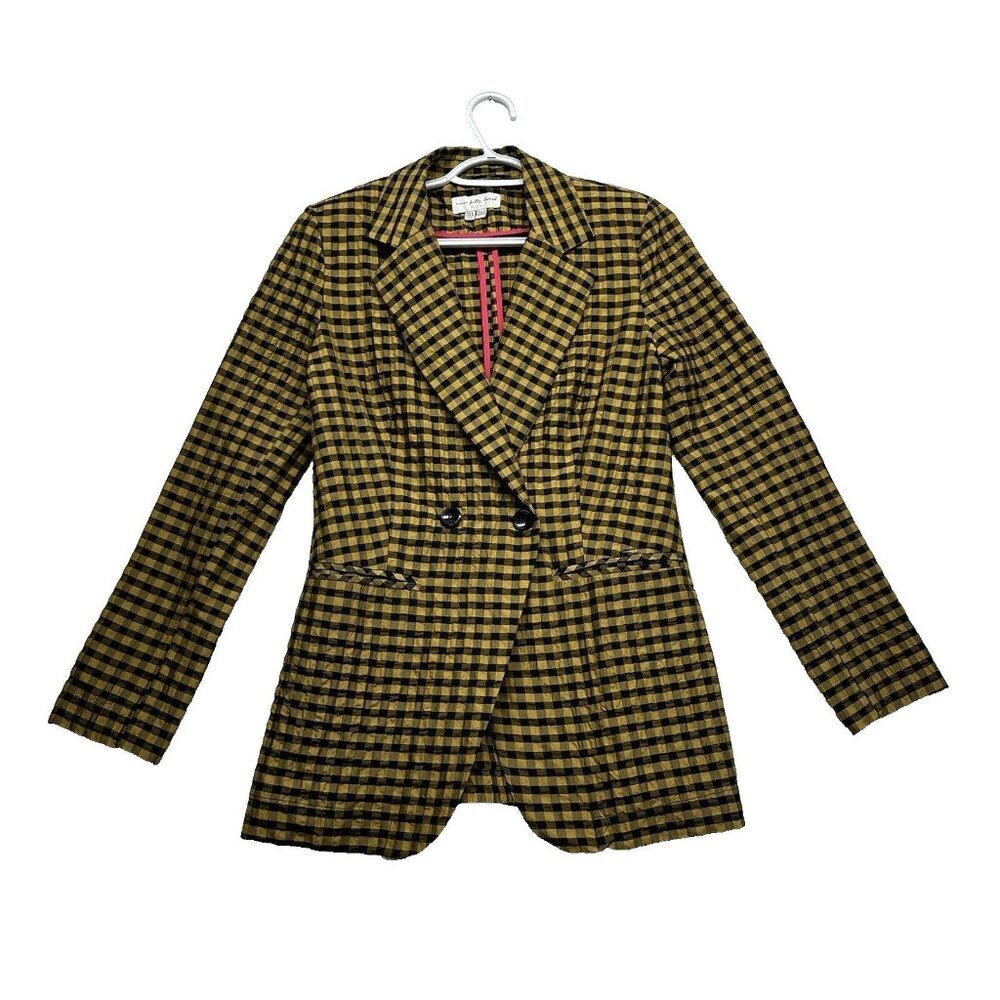 Never Fully Dressed Womens Plaid Check Blazer Size 4US Gold Black Lightweight
